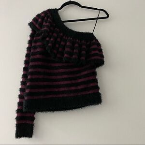 Wayf Johnie Ruffled Stripe One Shoulder Sweater Size Small